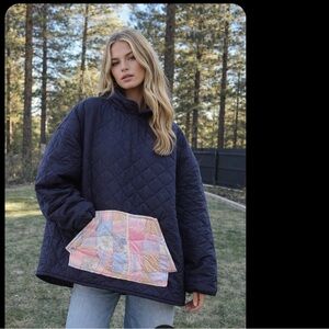 Upcycled Navy Quilted Jacket with Patchwork Pocket